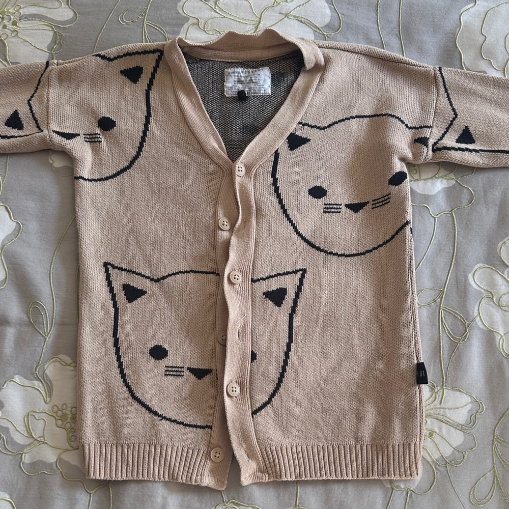 Huxbaby Cat Print Cardigan- Size 12-18 months